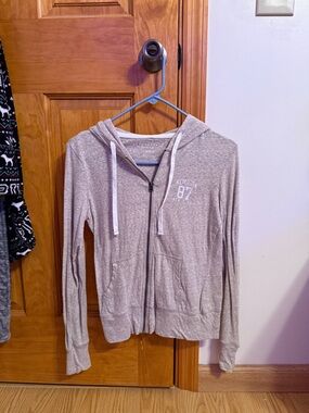 Aeropostale Tan Zip-Up Hoodie with White Drawstrings